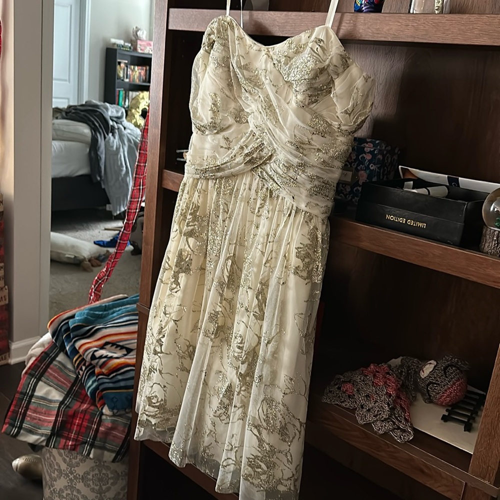 Cream with gold glittered formal mini dress